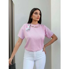 Esra Helvacı Yaka Inci Fularlı Modal Tshirt