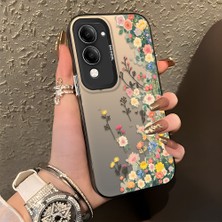 HONTINGA Vivo Y04 ile Uyumlu Kılıf Silikon Kenar Sert Arka Kamera Koruyucu Basitlik Anti Düşme Kamera Korumalı Çiçekli Desen Couple Telefon Kılıfı Kadın ve Erkek Için Uygundur K1-1483