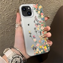 HONTINGA iPhone 15 Plus ile Uyumlu Kılıf Silikon Kenar Sert Arka Kamera Koruyucu Basitlik Anti Düşme Kamera Korumalı Çiçekli Desen Couple Telefon Kılıfı Kadın ve Erkek Için Uygundur K1-1483