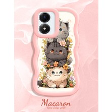 HONTINGA Vivo Y02S Uyumlu Kılıf Düşüme Önleyici Basitlik Anti Düşme Kamera Koruyucu Basit Pembe Yumuşak Silikon Couple Telefon Kılıfı Kedi Desen K9-0252