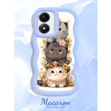 HONTINGA Vivo Y02S Uyumlu Kılıf Düşüme Önleyici Basitlik Anti Düşme Kamera Koruyucu Basit Mavi Yumuşak Silikon Couple Telefon Kılıfı Kedi Desen K9-0252