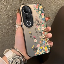 HONTINGA Vivo V50 Lite ile Uyumlu Kılıf Silikon Kenar Sert Arka Kamera Koruyucu Basitlik Anti Düşme Kamera Korumalı Çiçekli Desen Couple Telefon Kılıfı Kadın ve Erkek Için Uygundur K1-1483