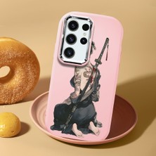 HONTINGA Samsung Galaxy S23 Ultra ile Uyumlu Kılıf Kamera Korumalı Düşüme Önleyici Kamera Koruyucu Pembe Yumuşak Silikon Couple Telefon Kılıfı Samuray Desenli K4-0434