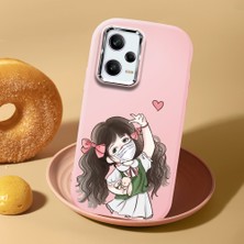 HONTINGA Poco X5 Pro 5g ile Uyumlu Kılıf Kamera Korumalı Düşüme Önleyici Kamera Koruyucu Pembe Yumuşak Silikon Couple Telefon Kılıfı Kız Desenli K4-0437