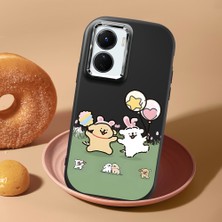 HONTINGA Vivo Y02S ile Uyumlu Kılıf Kamera Korumalı Düşüme Önleyici Kamera Koruyucu Siyah Yumuşak Silikon Couple Telefon Kılıfı Karikatür Desenli K4-0435