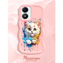 HONTINGA Vivo Y02S Uyumlu Kılıf Düşüme Önleyici Basitlik Anti Düşme Kamera Koruyucu Basit Pembe Yumuşak Silikon Couple Telefon Kılıfı Kedi Desen K9-0251