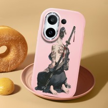 HONTINGA Vivo X200 Fe ile Uyumlu Kılıf Kamera Korumalı Düşüme Önleyici Kamera Koruyucu Pembe Yumuşak Silikon Couple Telefon Kılıfı Samuray Desenli K4-0434
