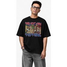 Unisex Red Hot Chili Peppers Yazılı Tişört, Oversize Rock Band Baskılı Bisiklet Yaka T-Shirt