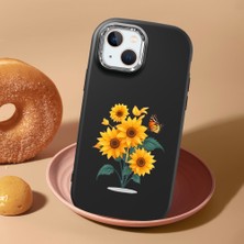 HONTINGA iPhone 15 Plus ile Uyumlu Kılıf Kamera Korumalı Düşüme Önleyici Kamera Koruyucu Siyah Yumuşak Silikon Couple Telefon Kılıfı Çiçekli Desenli K4-0436