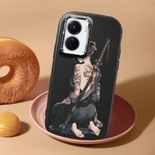 HONTINGA Vivo Y02S ile Uyumlu Kılıf Kamera Korumalı Düşüme Önleyici Kamera Koruyucu Siyah Yumuşak Silikon Couple Telefon Kılıfı Samuray Desenli K4-0434