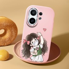 HONTINGA Vivo X200 Fe ile Uyumlu Kılıf Kamera Korumalı Düşüme Önleyici Kamera Koruyucu Pembe Yumuşak Silikon Couple Telefon Kılıfı Kız Desenli K4-0437