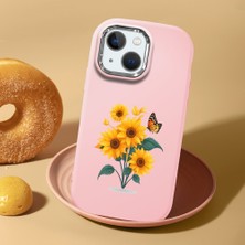 HONTINGA iPhone 13 Mini ile Uyumlu Kılıf Kamera Korumalı Düşüme Önleyici Kamera Koruyucu Pembe Yumuşak Silikon Couple Telefon Kılıfı Çiçekli Desenli K4-0436