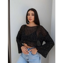 Esra Helvacı Parlak Taşlı Örme Crop
