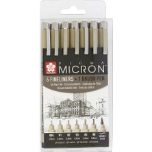 Sakura Pigma Micron 6 Fineliner ve 1 Fırça Kalemi Seti Kalıcı Siyah Mürekkepli Çizim için