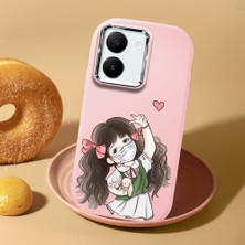 HONTINGA Vivo Y27 ile Uyumlu Kılıf Kamera Korumalı Düşüme Önleyici Kamera Koruyucu Pembe Yumuşak Silikon Couple Telefon Kılıfı Kız Desenli K4-0437