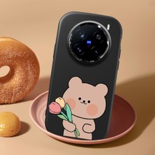 HONTINGA Vivo X200 Pro ile Uyumlu Kılıf Kamera Korumalı Düşüme Önleyici Kamera Koruyucu Siyah Yumuşak Silikon Couple Telefon Kılıfı Ayıcık Desenli K4-0438