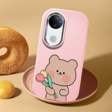 HONTINGA Vivo V50 ile Uyumlu Kılıf Kamera Korumalı Düşüme Önleyici Kamera Koruyucu Pembe Yumuşak Silikon Couple Telefon Kılıfı Ayıcık Desenli K4-0438