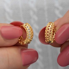 Hanno Telkari Gümüş Gold Petek Desenli Halka Kadın Küpe