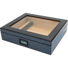 Lubinski Cedar Basic Camlı Puro Kutusu Humidor Slim Dijital Karbon 15S LB-024