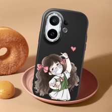 HONTINGA Vivo X200 Fe ile Uyumlu Kılıf Kamera Korumalı Düşüme Önleyici Kamera Koruyucu Siyah Yumuşak Silikon Couple Telefon Kılıfı Kız Desenli K4-0437