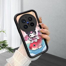 HONTINGA Vivo X200 Pro ile Uyumlu Kılıf Kamera Koruyucu Basitlik Anti Düşme Kamera Korumalı Şirin Kedi Kuromi Siyah Desen Yumuşak Silikon Couple Telefon Kılıfı Kadın ve Erkek Için Uygundur K2-0675