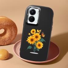 HONTINGA Vivo Y02S ile Uyumlu Kılıf Kamera Korumalı Düşüme Önleyici Kamera Koruyucu Siyah Yumuşak Silikon Couple Telefon Kılıfı Çiçekli Desenli K4-0436
