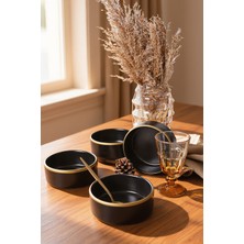 Keramika Mat Siyah Gold Fileli Stackable Kase 14 cm 4 Adet