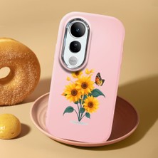 HONTINGA Vivo V50 Lite ile Uyumlu Kılıf Kamera Korumalı Düşüme Önleyici Kamera Koruyucu Pembe Yumuşak Silikon Couple Telefon Kılıfı Çiçekli Desenli K4-0436