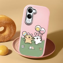 HONTINGA Vivo Y04 ile Uyumlu Kılıf Kamera Korumalı Düşüme Önleyici Kamera Koruyucu Pembe Yumuşak Silikon Couple Telefon Kılıfı Karikatür Desenli K4-0435