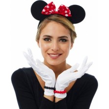 Bezos Kırmızı Fiyonklu Minnie Mouse Tacı ve Beyaz Eldiven Seti