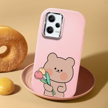 HONTINGA Poco X5 Pro 5g ile Uyumlu Kılıf Kamera Korumalı Düşüme Önleyici Kamera Koruyucu Pembe Yumuşak Silikon Couple Telefon Kılıfı Ayıcık Desenli K4-0438