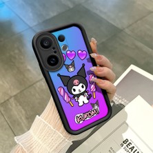 HONTINGA Vivo X200 Fe ile Uyumlu Kılıf Kamera Koruyucu Basitlik Anti Düşme Kamera Korumalı Şirin Kedi Kuromi Siyah Desen Yumuşak Silikon Couple Telefon Kılıfı Kadın ve Erkek Için Uygundur K2-0675