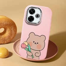 HONTINGA Xiaomi Redmi 13X ile Uyumlu Kılıf Kamera Korumalı Düşüme Önleyici Kamera Koruyucu Pembe Yumuşak Silikon Couple Telefon Kılıfı Ayıcık Desenli K4-0438