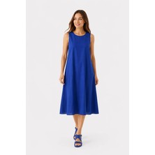 Sibel Günay Butik Saks Mavisi Tencel Basic Elbise 115 cm