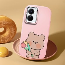 HONTINGA Vivo Y02S ile Uyumlu Kılıf Kamera Korumalı Düşüme Önleyici Kamera Koruyucu Pembe Yumuşak Silikon Couple Telefon Kılıfı Ayıcık Desenli K4-0438