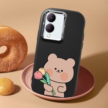 HONTINGA Vivo Y28 ile Uyumlu Kılıf Kamera Korumalı Düşüme Önleyici Kamera Koruyucu Siyah Yumuşak Silikon Couple Telefon Kılıfı Ayıcık Desenli K4-0438
