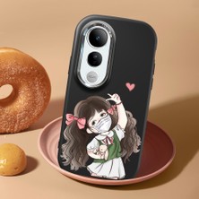 HONTINGA Vivo V50 Lite ile Uyumlu Kılıf Kamera Korumalı Düşüme Önleyici Kamera Koruyucu Siyah Yumuşak Silikon Couple Telefon Kılıfı Kız Desenli K4-0437