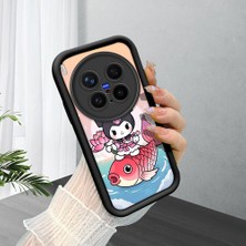 HONTINGA Vivo X300 Pro ile Uyumlu Kılıf Kamera Koruyucu Basitlik Anti Düşme Kamera Korumalı Şirin Kedi Kuromi Siyah Desen Yumuşak Silikon Couple Telefon Kılıfı Kadın ve Erkek Için Uygundur K2-0675