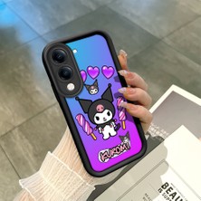 HONTINGA Vivo Y04 ile Uyumlu Kılıf Kamera Koruyucu Basitlik Anti Düşme Kamera Korumalı Şirin Kedi Kuromi Siyah Desen Yumuşak Silikon Couple Telefon Kılıfı Kadın ve Erkek Için Uygundur K2-0675