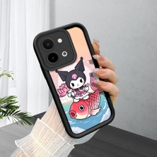 HONTINGA Vivo Y28 ile Uyumlu Kılıf Kamera Koruyucu Basitlik Anti Düşme Kamera Korumalı Şirin Kedi Kuromi Siyah Desen Yumuşak Silikon Couple Telefon Kılıfı Kadın ve Erkek Için Uygundur K2-0675