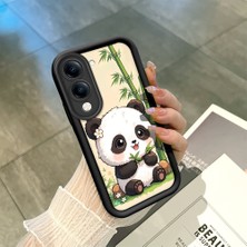 HONTINGA Vivo Y04 ile Uyumlu Kılıf Kamera Koruyucu Basitlik Anti Düşme Kamera Korumalı Şirin Kedi Panda Siyah Desen Yumuşak Silikon Couple Telefon Kılıfı Kadın ve Erkek Için Uygundur K2-0676