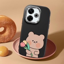 HONTINGA Xiaomi Redmi 13X ile Uyumlu Kılıf Kamera Korumalı Düşüme Önleyici Kamera Koruyucu Siyah Yumuşak Silikon Couple Telefon Kılıfı Ayıcık Desenli K4-0438