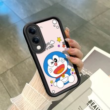 HONTINGA Vivo Y04 ile Uyumlu Kılıf Kamera Koruyucu Basitlik Anti Düşme Kamera Korumalı Şirin Kedi Doraemon Siyah Desen Yumuşak Silikon Couple Telefon Kılıfı Kadın ve Erkek Için Uygundur K2-0679