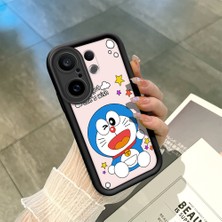 HONTINGA Vivo X200 Fe ile Uyumlu Kılıf Kamera Koruyucu Basitlik Anti Düşme Kamera Korumalı Şirin Kedi Doraemon Siyah Desen Yumuşak Silikon Couple Telefon Kılıfı Kadın ve Erkek Için Uygundur K2-0679