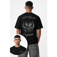 Fuddy Moda Unisex Motörhead England Sırt Baskılı Bisiklet Yaka Tişört, Oversize Rock Band Temalı Tshirt