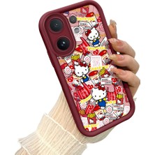 HONTINGA Vıvo V60  ile Uyumlu Kılıf Kamera Koruyucu Basitlik Anti Düşme Kamera Korumalı Kitty Bordo Desen Yumuşak Silikon Couple Telefon Kılıfı Kadın ve Erkek Için Uygundur K2-7406