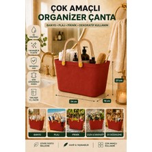 İndecor Houseware Deri Görünümlü Çok Amaçlı Kulplu Plastik Organizer Sepet El Çantası Plaj Çantası, Piknik Sepeti, Dekoratif Sepet