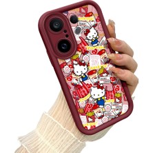 HONTINGA Vivo X200 Fe ile Uyumlu Kılıf Kamera Koruyucu Basitlik Anti Düşme Kamera Korumalı Kitty Bordo Desen Yumuşak Silikon Couple Telefon Kılıfı Kadın ve Erkek Için Uygundur K2-7406
