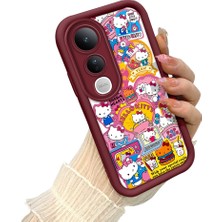 HONTINGA Vivo V50 Lite ile Uyumlu Kılıf Kamera Koruyucu Basitlik Anti Düşme Kamera Korumalı Kitty Bordo Desen Yumuşak Silikon Couple Telefon Kılıfı Kadın ve Erkek Için Uygundur K2-7406