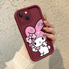 HONTINGA iPhone 15 Plus ile Uyumlu Kılıf Kamera Koruyucu Basitlik Anti Düşme Kamera Korumalı My Melody Bordo Desen Yumuşak Silikon Couple Telefon Kılıfı Kadın ve Erkek Için Uygundur K2-7407